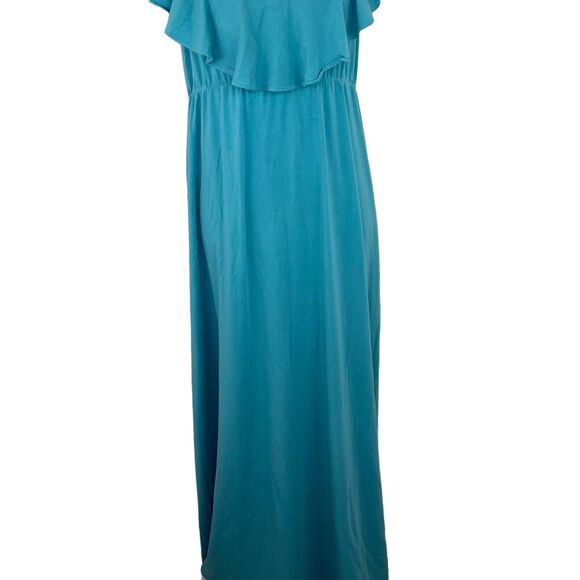 Garnet Hill Women's Spaghetti Strap Ruffle Maxi Dress Size L Teal Blue Comfort - Picture 12 of 16